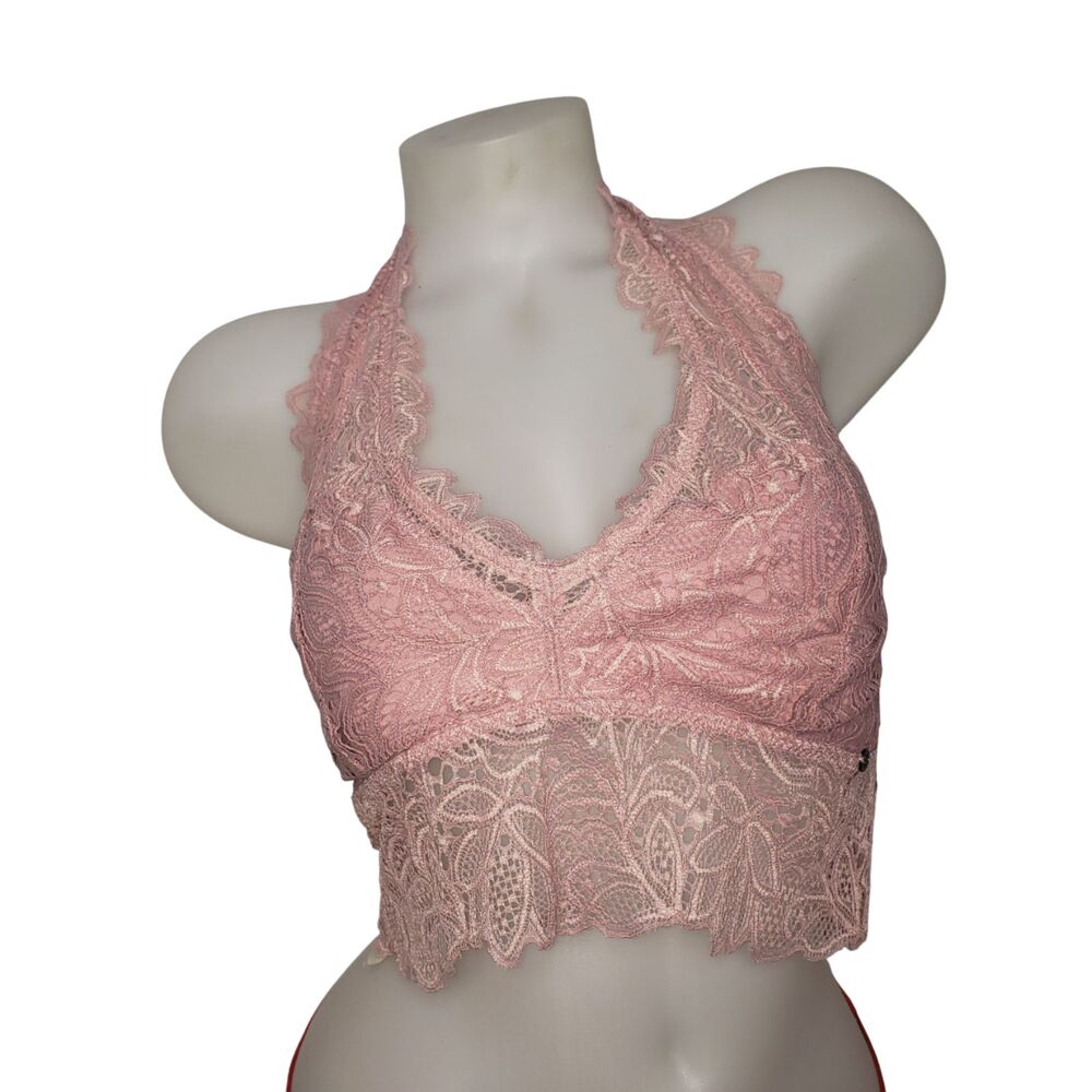 LUCKY BRAND Pink Lace Halter Bralette Womens Size XL